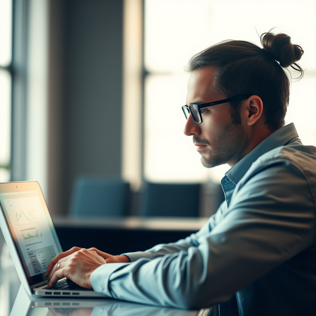 Person analyzing data on a laptop