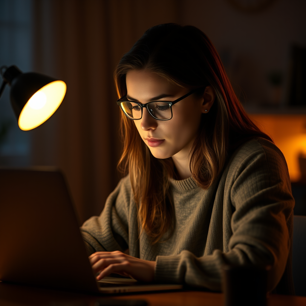 Person studying online with focus